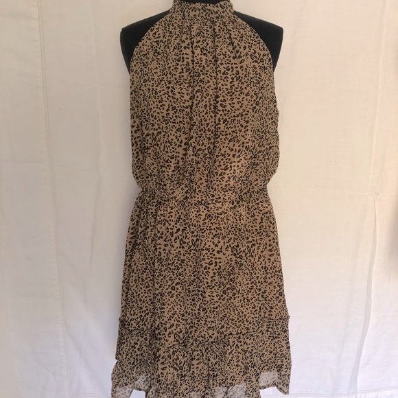 leopard print Halter dress BTFBM Sleeveless, ruffle edge hem, tie at neck Size L - Picture 1 of 10